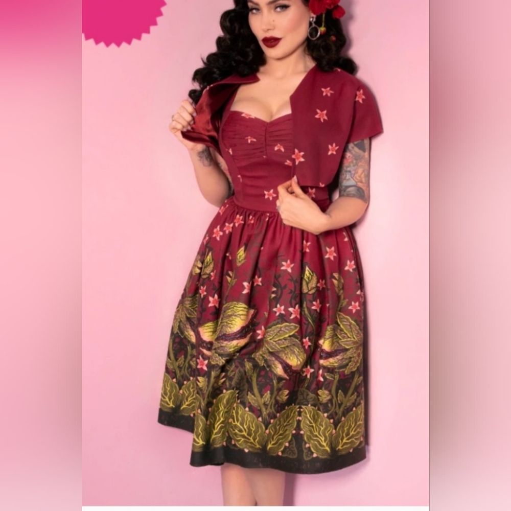 Floral Burgundy Wrap Dress - Picture 4 of 6